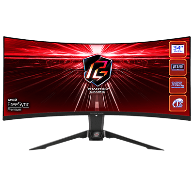 34" ASRock PHANTOM GAMING PG34WQ15R2B 3440x1440 WQHD 1ms 165Hz Curved Gaming Monitor with AMD FreeSync