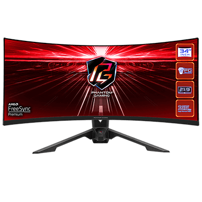 34" ASRock PHANTOM GAMING PG34WQ15R3A 3440x1440 WQHD 1ms 165Hz Mini-OLED Curved Gaming Monitor with AMD FreeSync