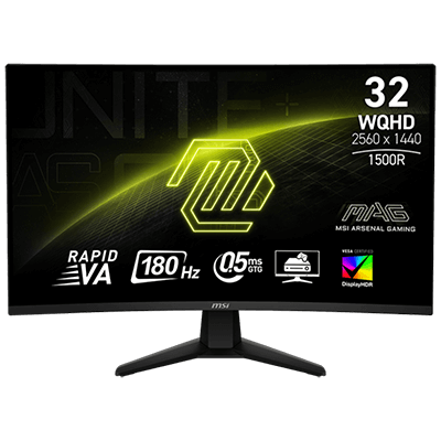 32" MSI MAG 32CQ6F 2560x1440 (WQHD) Rapid VA 0.5ms, 180Hz VESA Display HDR 400 Adaptive-Sync Curve 1500R Gaming Monitor